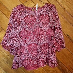 NY Collection petite medium pink double layered half sleeve blouse